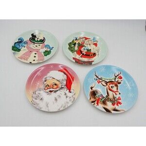 Mr. Christmas Salad Dessert 8 Inch Plates Set Of 4 Rudolph Frosty Snowman Santa
